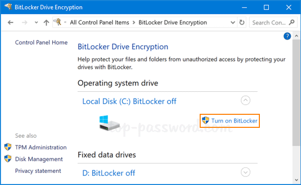 on windows 10 home enable disk encryption